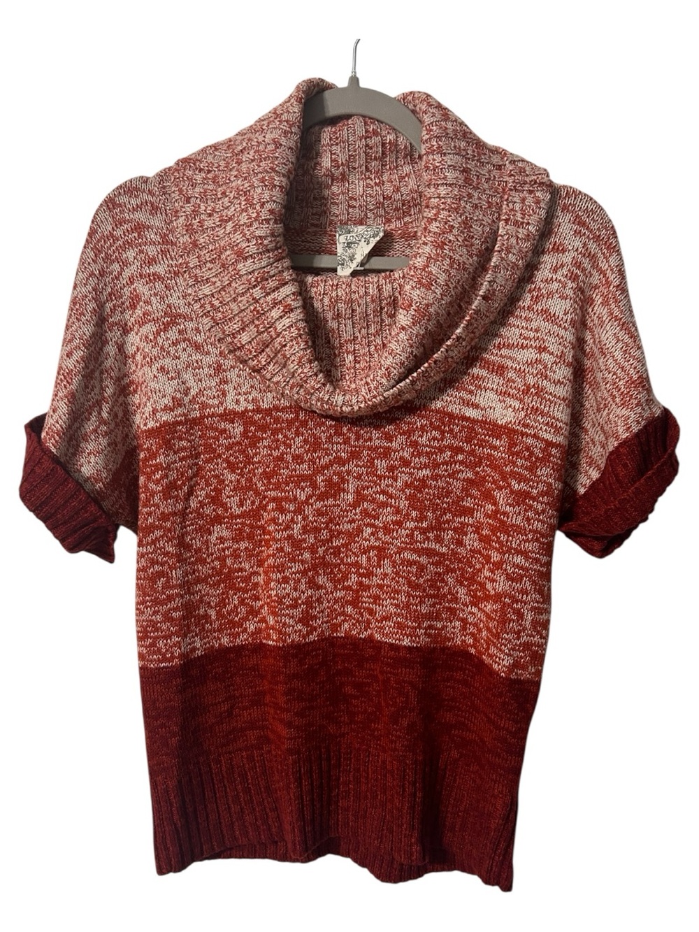 Ombre Cowl Neck Short-Sleeve Fall Knit Sweater Size Large